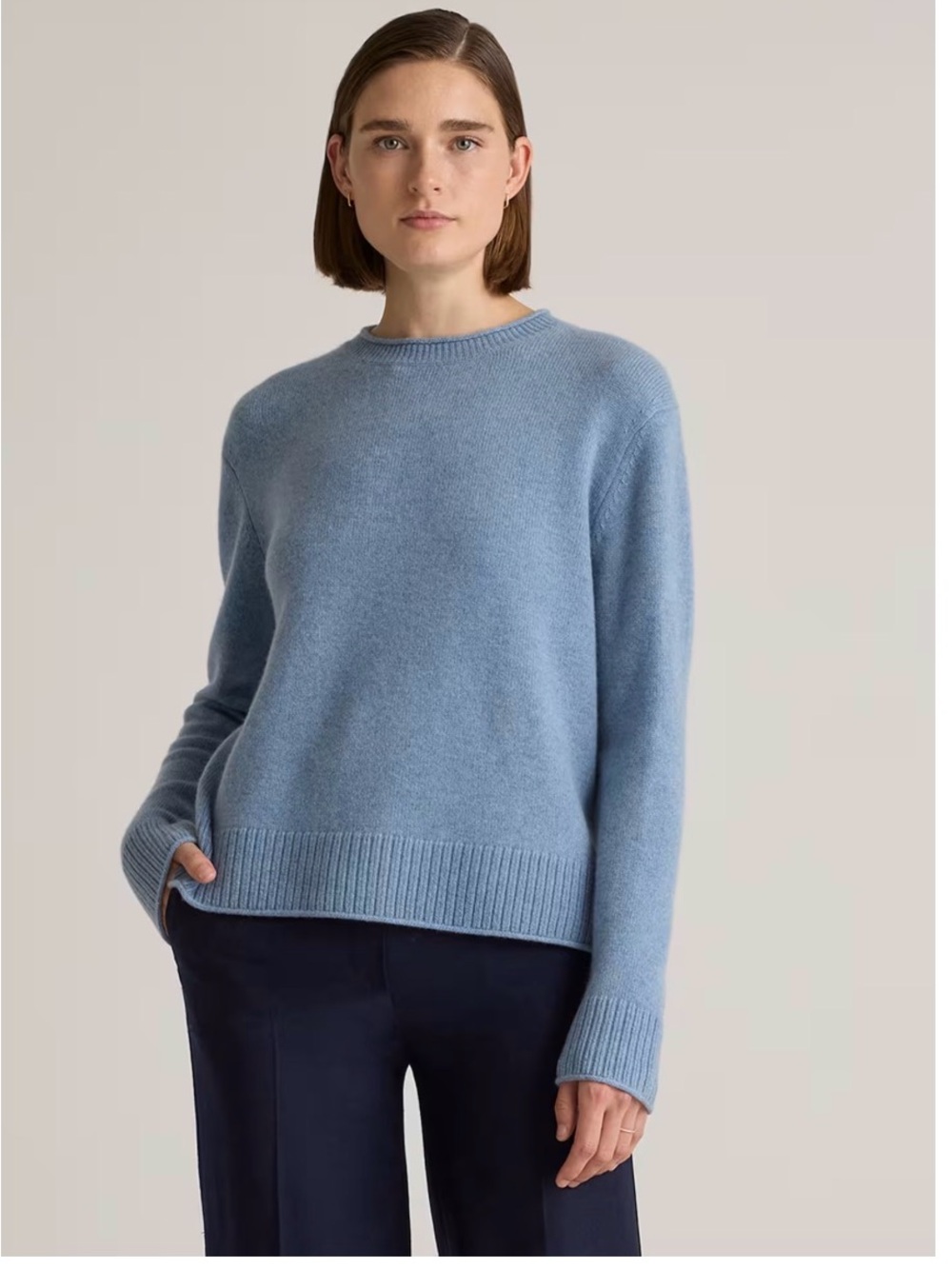 Quince Mongolian Cashmere Boxy Crewneck Sweater, size medium, faded denim blue
